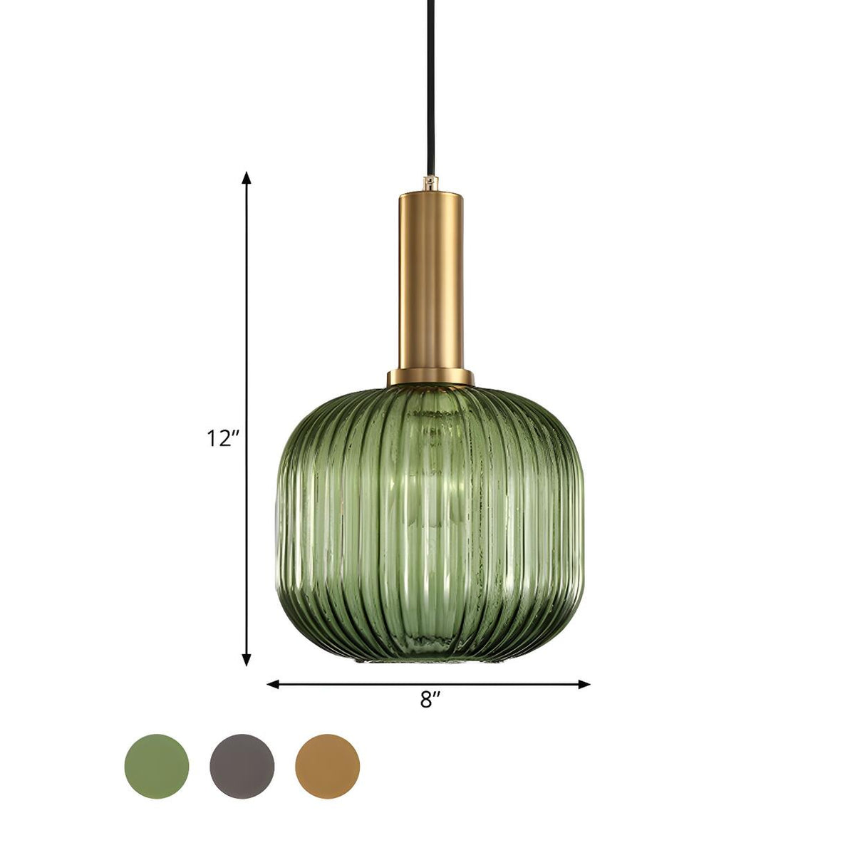 Modern Green Ribbed Glass Cylinder Bedroom Pendant Light Image - 30