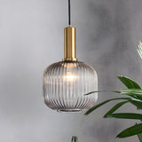 Modern Green Ribbed Glass Cylinder Bedroom Pendant Light Image - 31