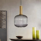 Modern Green Ribbed Glass Cylinder Bedroom Pendant Light Image - 32