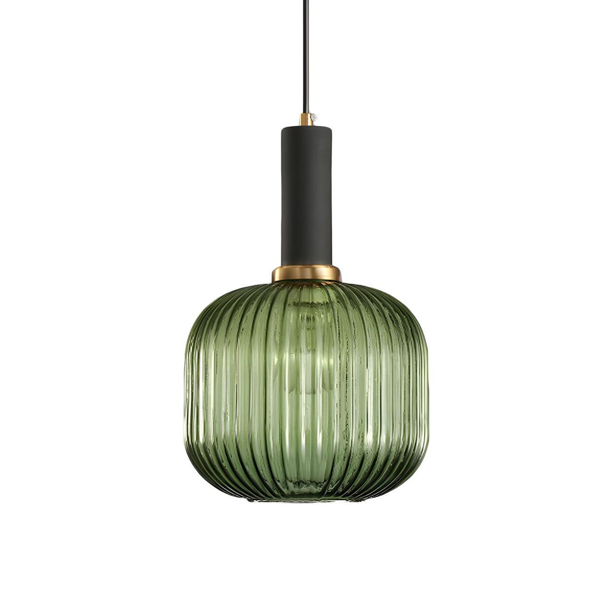 Modern Green Ribbed Glass Cylinder Bedroom Pendant Light Image - 42