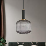 Modern Green Ribbed Glass Cylinder Bedroom Pendant Light Image - 45