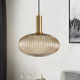 Modern Green Ribbed Glass Cylinder Bedroom Pendant Light Image - 61