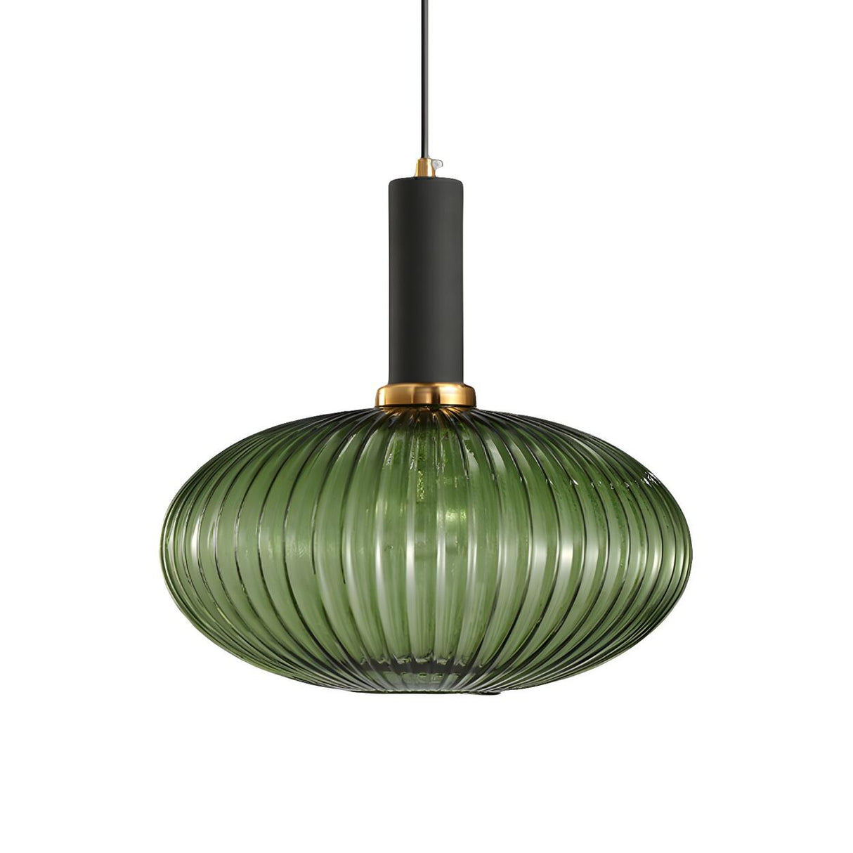 Modern Green Ribbed Glass Cylinder Bedroom Pendant Light Image - 67