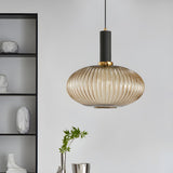 Modern Green Ribbed Glass Cylinder Bedroom Pendant Light Image - 74