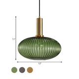 Modern Green Ribbed Glass Cylinder Bedroom Pendant Light #size