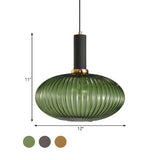 Modern Green Ribbed Glass Cylinder Bedroom Pendant Light Image - 77