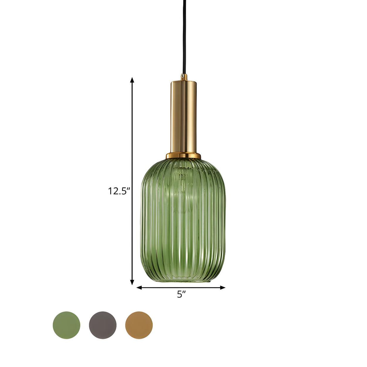 Modern Green Ribbed Glass Cylinder Bedroom Pendant Light Image - 78