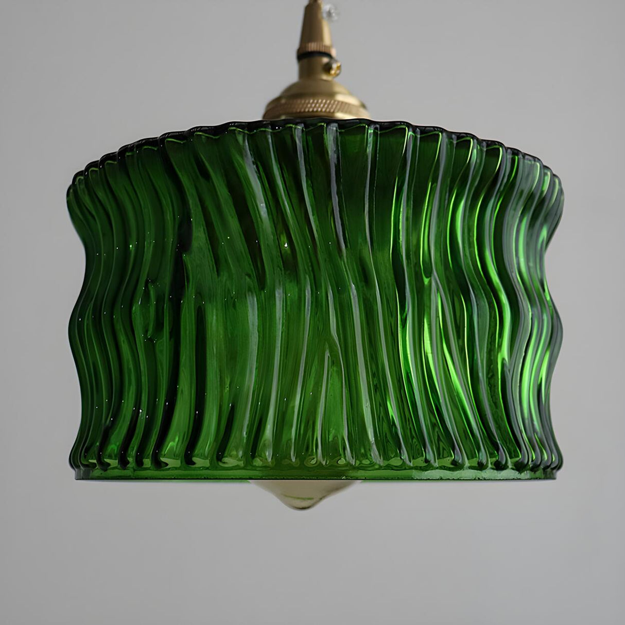 Modern Green Ruffled Glass Cylinder Pendant Light Image - 10