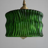 Modern Green Ruffled Glass Cylinder Pendant Light Image - 10