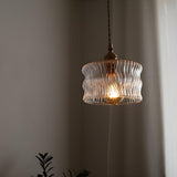 Modern Green Ruffled Glass Cylinder Pendant Light Image - 14