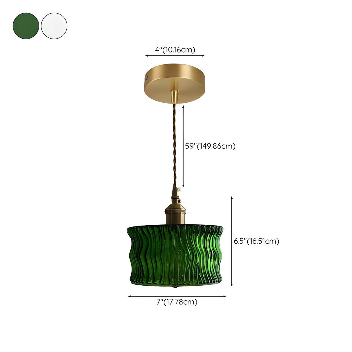 Modern Green Ruffled Glass Cylinder Pendant Light 