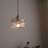 Modern Green Ruffled Glass Cylinder Pendant Light Image - 6