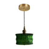 Modern Green Ruffled Glass Cylinder Pendant Light Image - 7