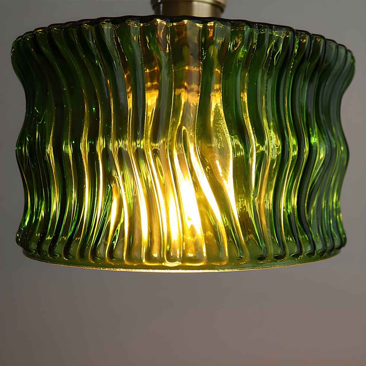 Modern Green Ruffled Glass Cylinder Pendant Light Image - 9