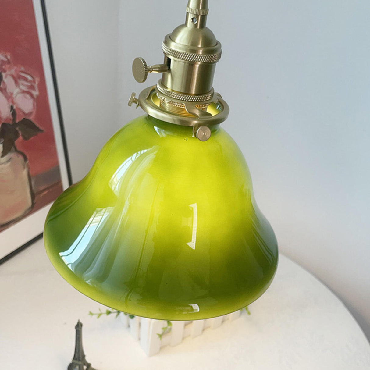 Modern Green White Glass Dome Metal Pendant Light Image - 4