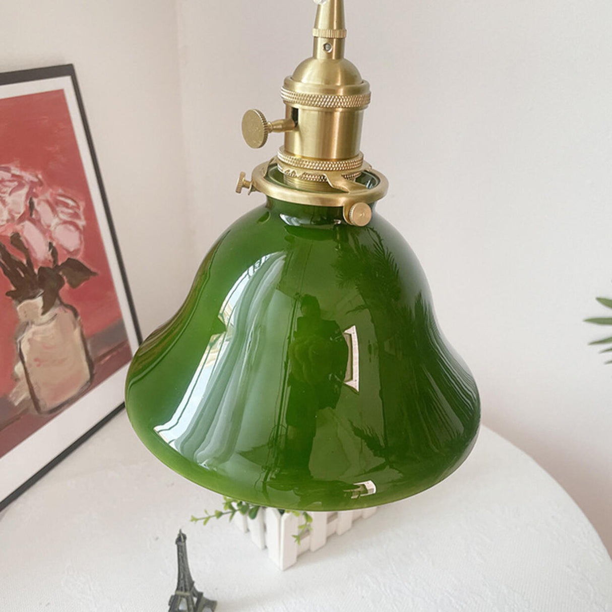 Modern Green White Glass Dome Metal Pendant Light Image - 9