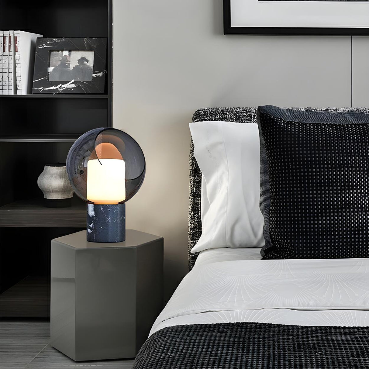 Modern Grey Dome Shade Bedroom Bedside Table Lamp Image - 3