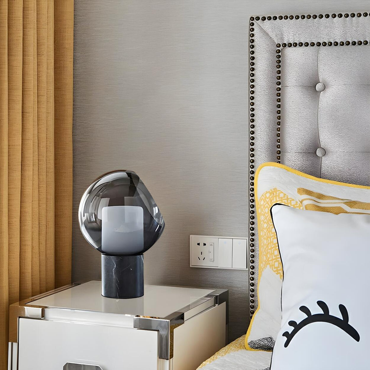 Modern Grey Dome Shade Bedroom Bedside Table Lamp Image - 7