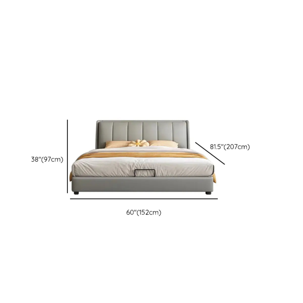 Modern Grey Leather Queen Storage Bed with Headboard Image - 14