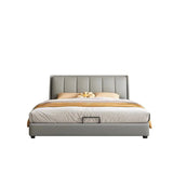 Modern Grey Leather Queen Storage Bed with Headboard Image - 2