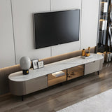 Modern Grey Stone Drawers Shelves Long Length TV Stand Image - 1