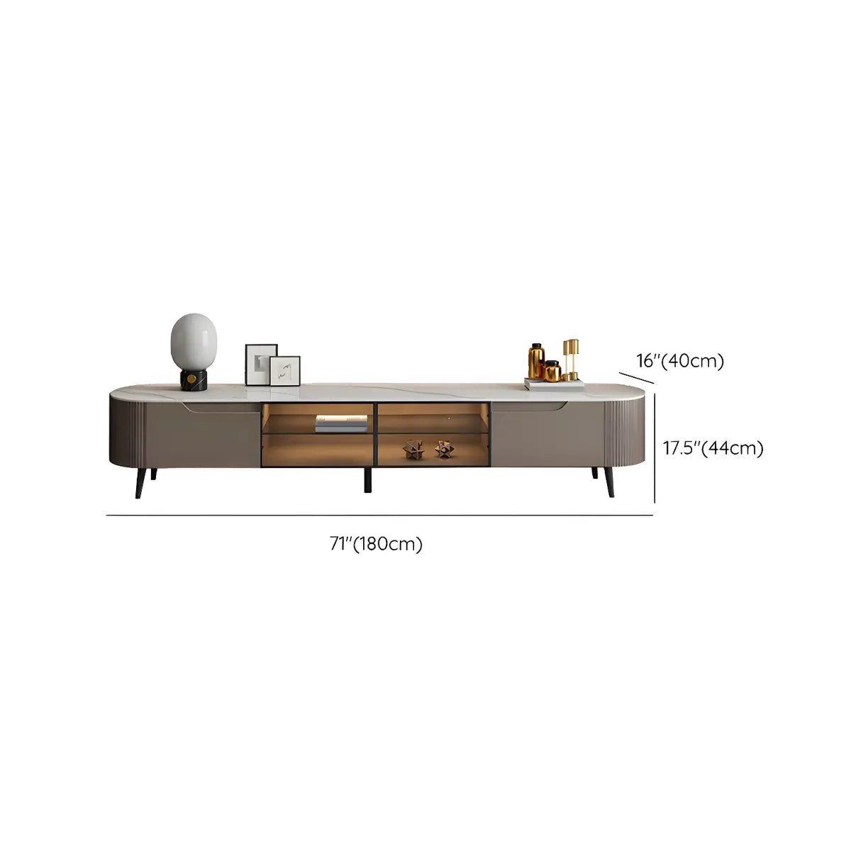 Modern Grey Stone Drawers Shelves Long Length TV Stand 