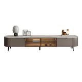 Modern Grey Stone Drawers Shelves Long Length TV Stand Image - 5