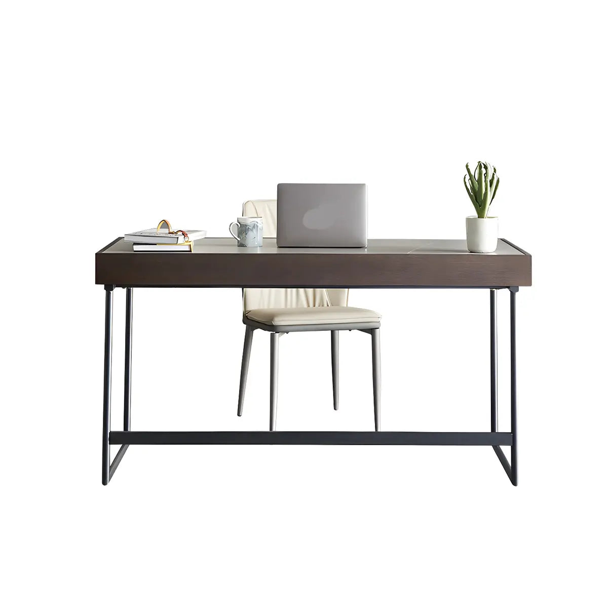 Modern Grey Stone Drawers Steel Sledge Writing Desk Image - 6