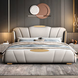 Modern Grey Upholstered Wingback Queen Storage Bed Image - 1