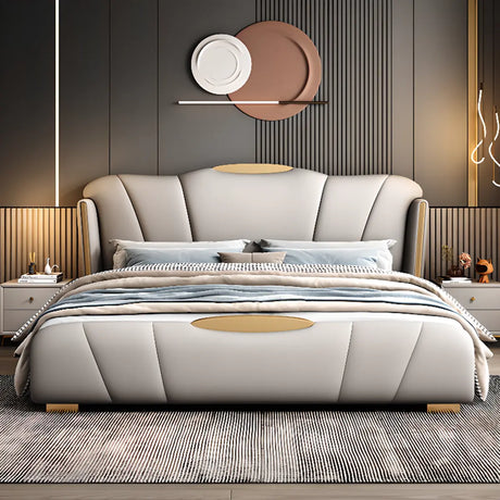 Modern Grey Upholstered Wingback Queen Storage Bed Image - 1