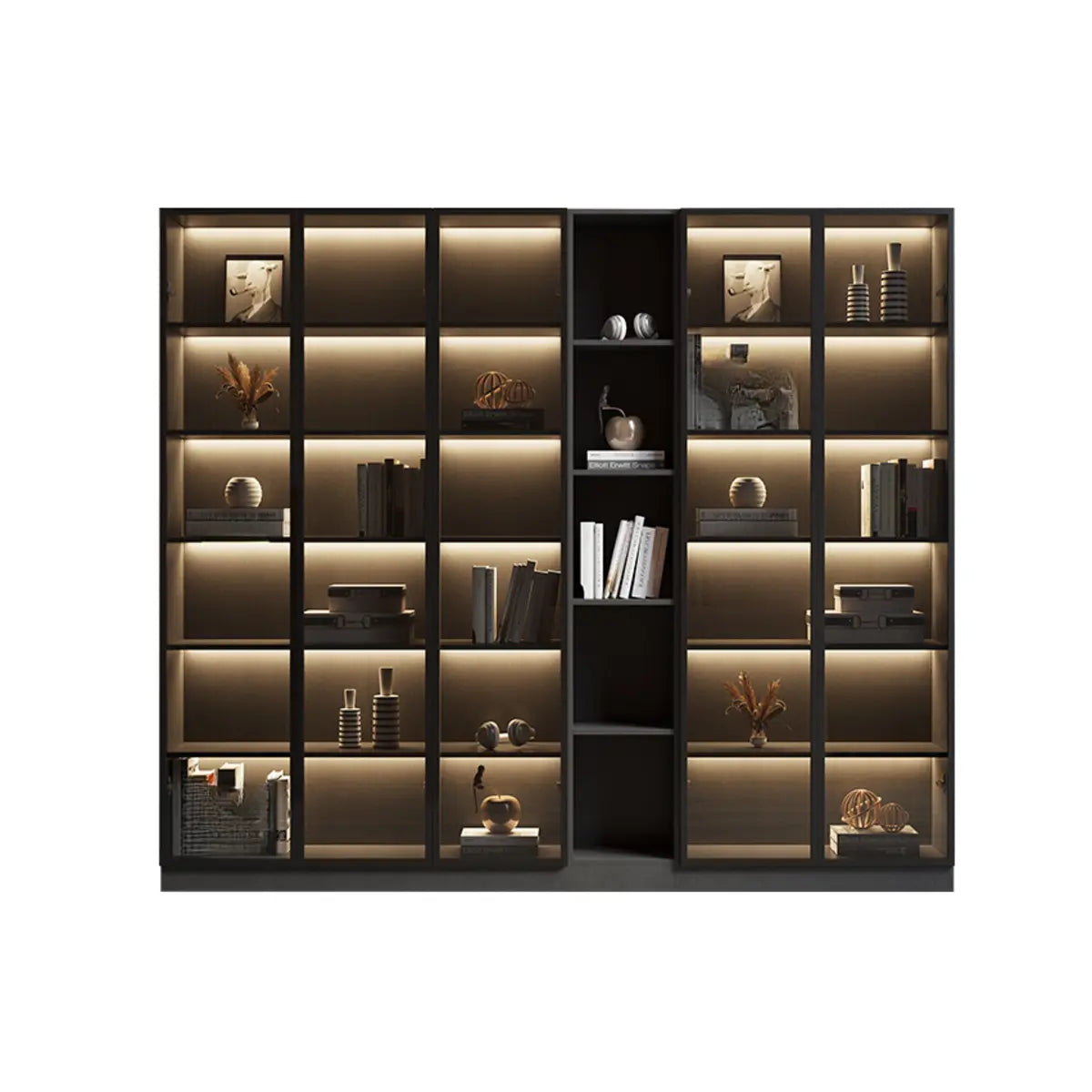 Modern Grey Wood Living Room Tall Display Cabinets Image - 19