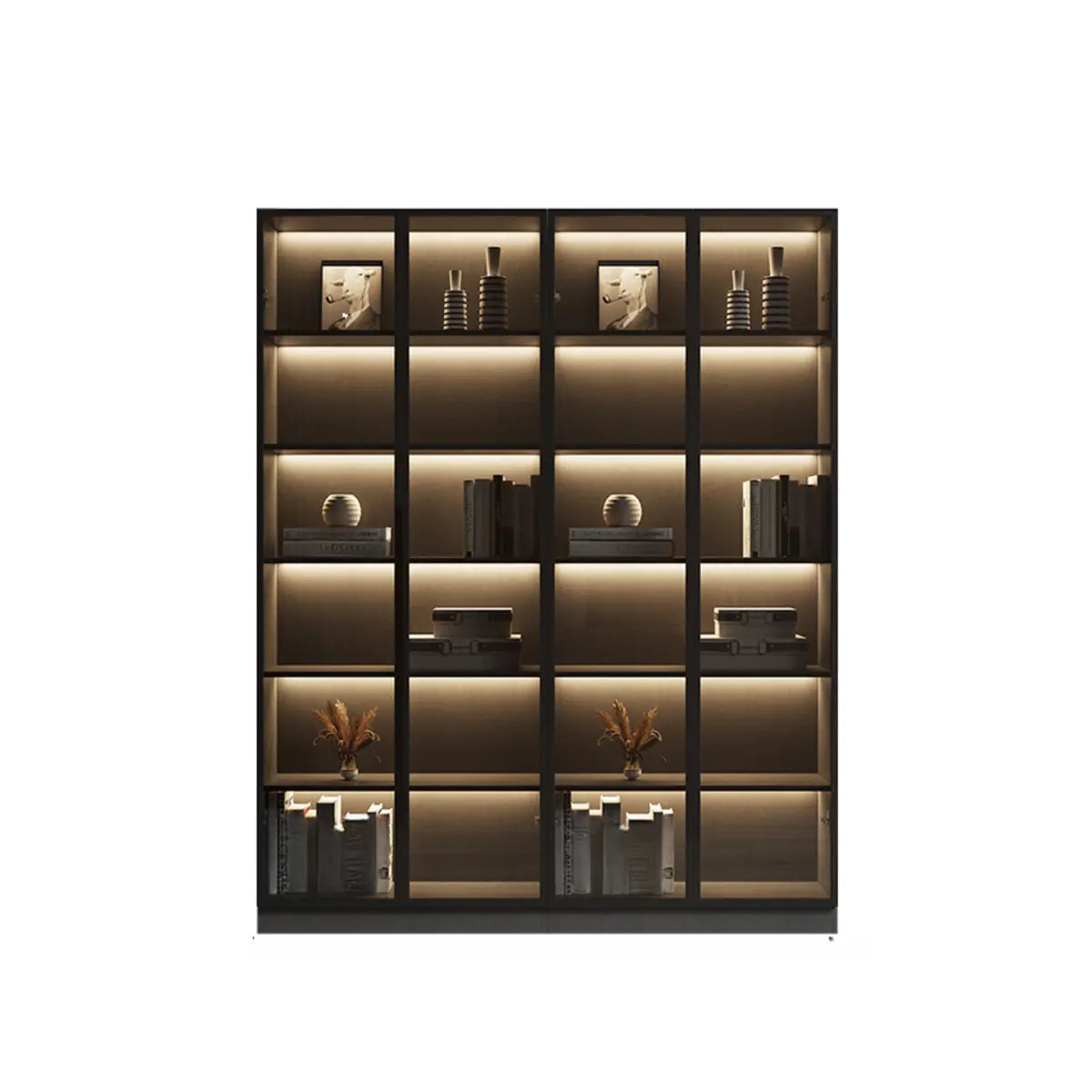 Modern Grey Wood Living Room Tall Display Cabinets Image - 7