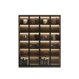 Modern Grey Wood Living Room Tall Display Cabinets Image - 7