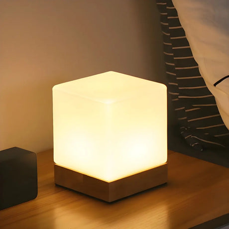 Modern Hexagonal Wooden Table Lamp Warm Light Bedroom Image - 1