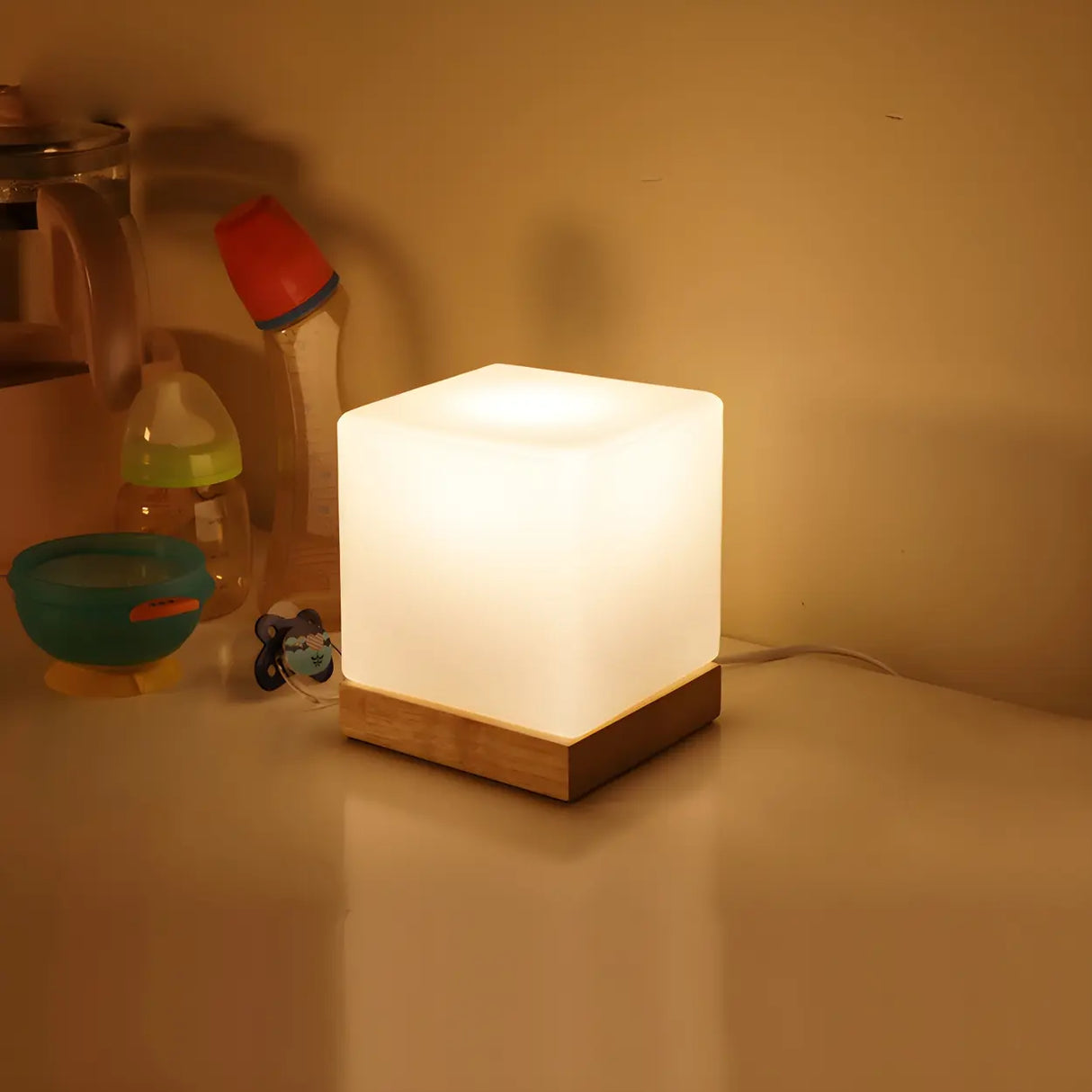 Modern Hexagonal Wooden Table Lamp Warm Light Bedroom Image - 5