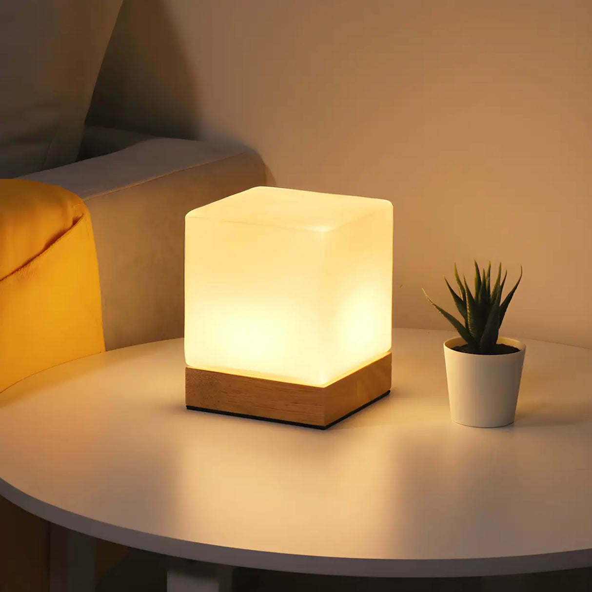 Modern Hexagonal Wooden Table Lamp Warm Light Bedroom Image - 6