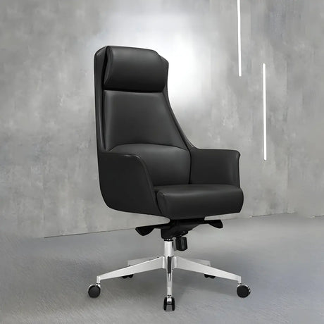 Modern High-Back Leather Executive Black Office Chair Image - 1