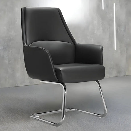 Modern High-Back Leather Executive Black Office Chair Image - 2