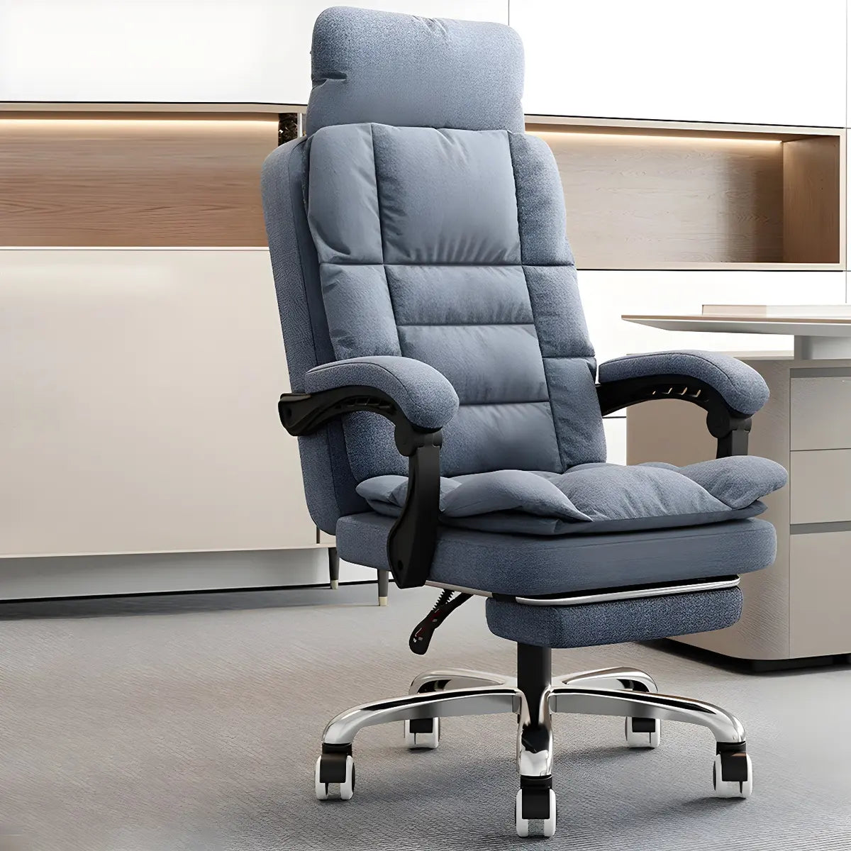 Modern High-Back Linen Swivel Ergonomic Office Chair Image - 1