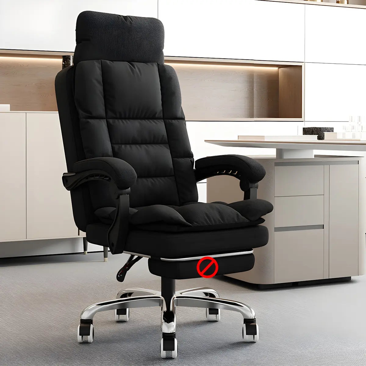 Modern High-Back Linen Swivel Ergonomic Office Chair Image - 12