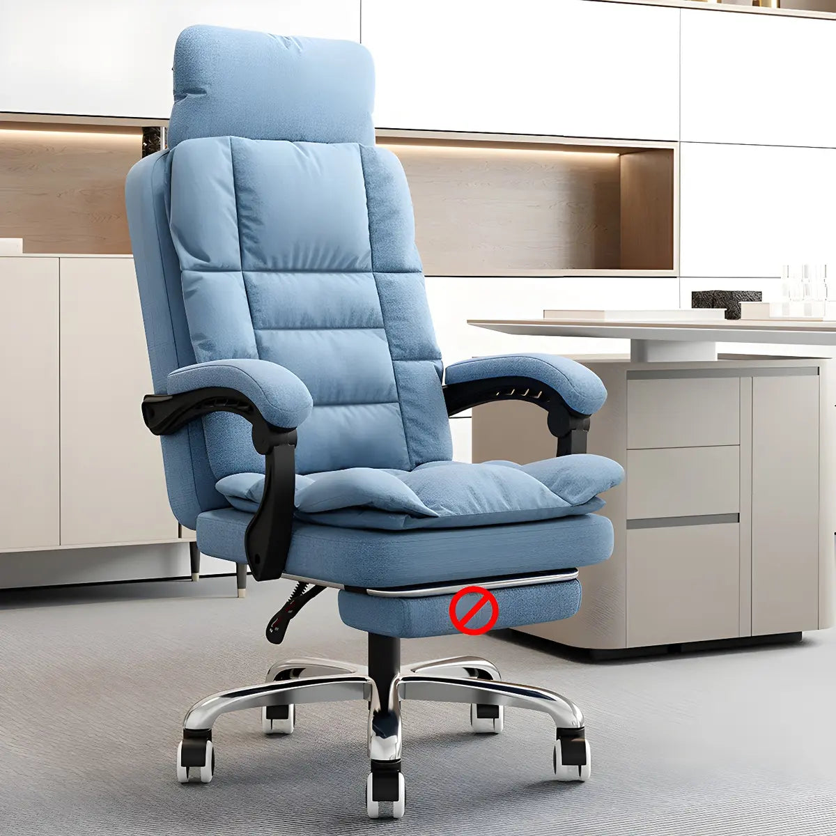 Modern High-Back Linen Swivel Ergonomic Office Chair Image - 20