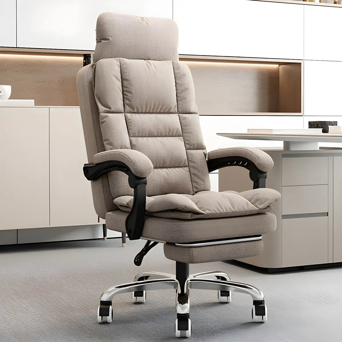 Modern High-Back Linen Swivel Ergonomic Office Chair Image - 3