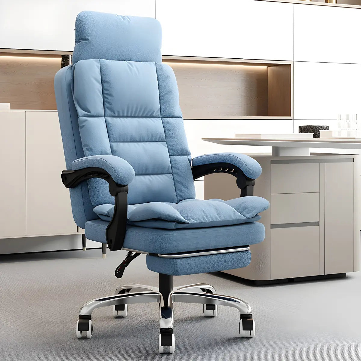 Modern High-Back Linen Swivel Ergonomic Office Chair Image - 40