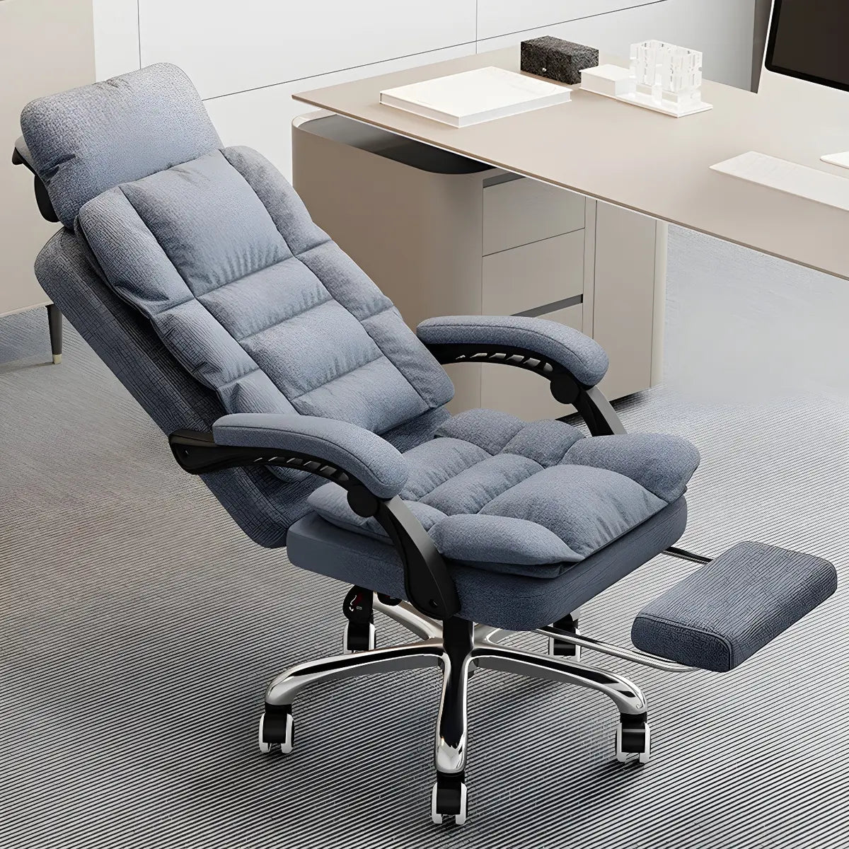 Modern High-Back Linen Swivel Ergonomic Office Chair Image - 6