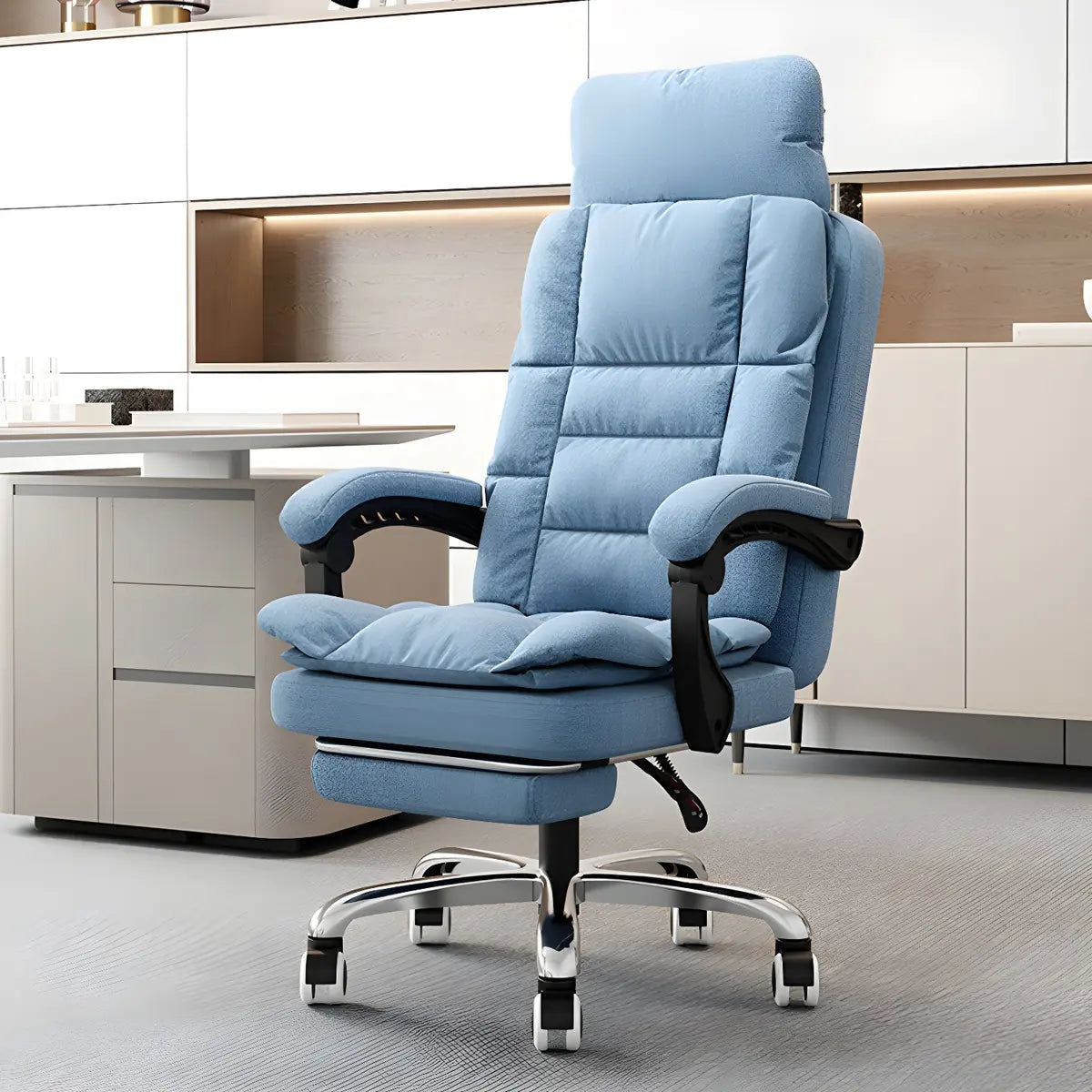 Modern High-Back Linen Swivel Ergonomic Office Chair Image - 8