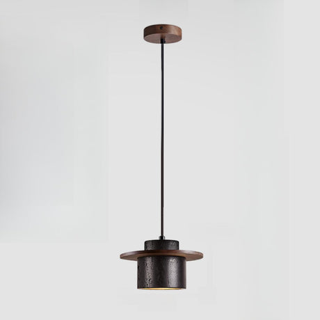 Modern Industrial Black Stone Cylinder Pendant Light Image - 2