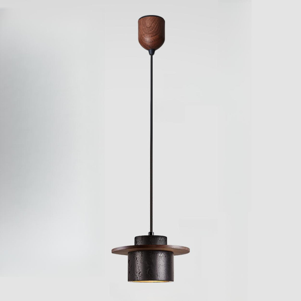 Modern Industrial Black Stone Cylinder Pendant Light Image - 3