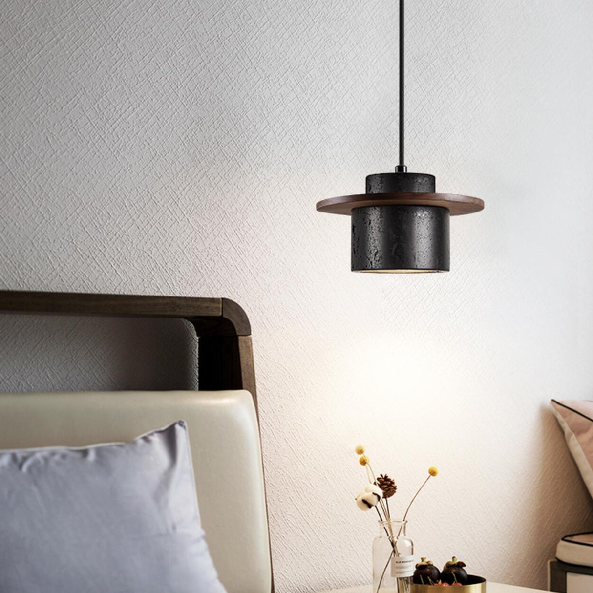 Modern Industrial Black Stone Cylinder Pendant Light Image - 8