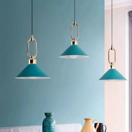 Modern Industrial Blue Metal Cone Dining Room Pendant Light Image - 1