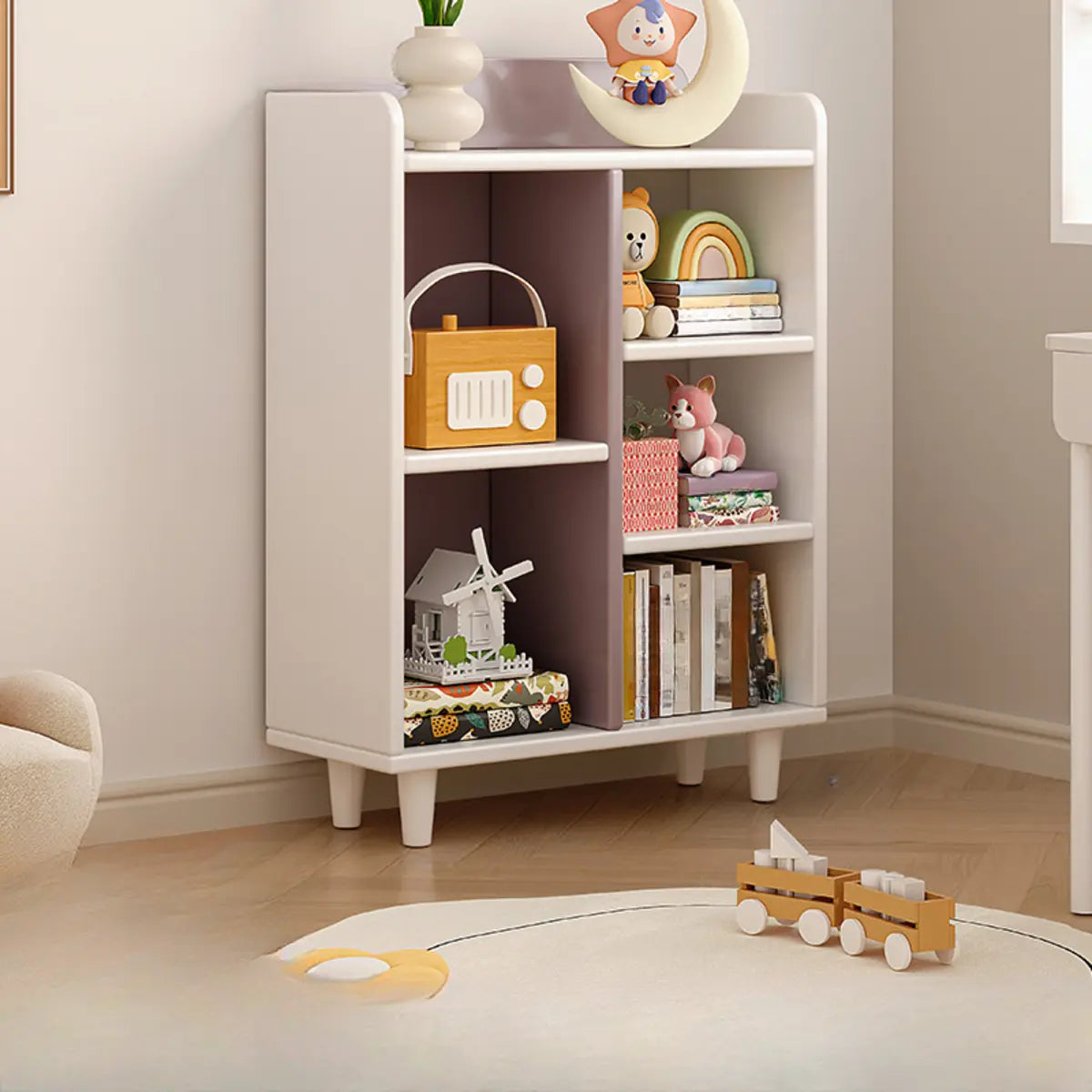 Modern Kids Closed Back Toy Organizer Wide Bookcase Image - 14